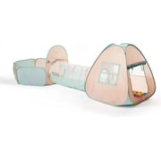 UTEX 3 in 1 Pop Up Kids Play Tent with Tunnel and Ball Pit for Kids, Boys, Girls, Babies and Toddlers, Indoor/Outdoor Playhouse,Orange Pink/Light Green